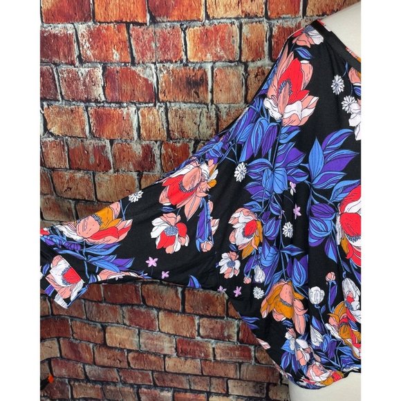 Free People Top Keepin' On Tie Sleeve Tee Floral Open Button Front Medium - Picture 7 of 8